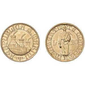 Italian coins - SAN MARINO 20 e 10 Lire 1925 - Gig. 1, 2 AU (g 6,47 + 3...