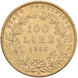 Papal coins - Pio IX (1846-1878) 100 Lire 1866 A. XXI - Nomisma 836 A...