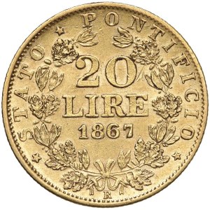 Papal coins - Pio IX (1846-1870) 20 Lire 1867 A. XXII - Nomisma 846 A...