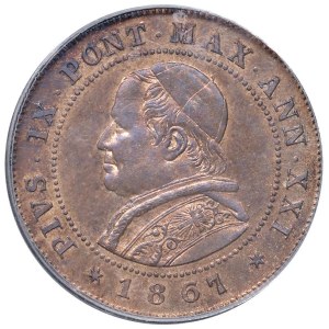 Papal coins - Pio IX (1846-1870) 2 Soldi 1867 A. XXI - Nomisma 901 CU...