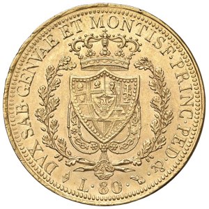 Savoy coins - Carlo Felice (1821-1831) 80 Lire 1825 T - Nomisma 524 A...