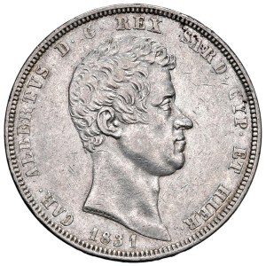 Savoy coins - Carlo Alberto (1831-1849) 5 Lire 1831 T Croce larga - N...