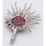 Jewellery - White gold brooch with mixed-cut diamonds and rubies...