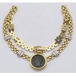 Jewellery - Yellow and white gold necklace with diamonds with coin...