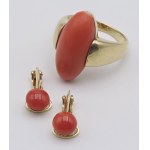 Jewellery - Yellow gold and coral ring and earrings size 21 gr...