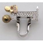 Jewellery - Yellow and white gold brooch in the shape of a dachshund with b...