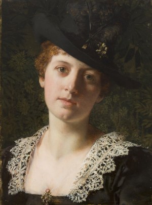 Władysław Czachórski (1850 Lublin - 1911 Monachium), Portret kobiety w czarnym kapeluszu z piórami (