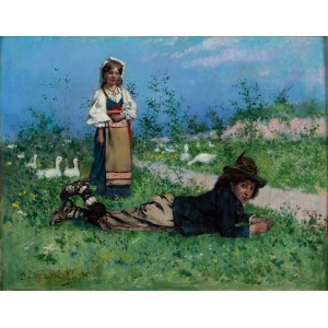 Henryk Piatkowski (1853 Kyiv - 1932 Warsaw), Afternoon in the countryside
