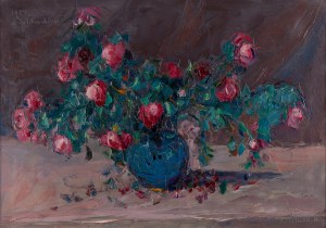 Włodzimierz Terlikowski (1873 Poraj k. Łodzi - 1951 Paryż), Bukiet róż w niebieskim wazonie, 1929