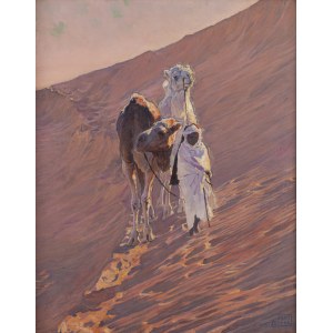 Adam Styka (1890 Kielce - 1959 New York), Paesaggio da El Oued (beduini con cammelli)