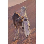 Adam Styka (1890 Kielce - 1959 New York), Paesaggio da El Oued (beduini con cammelli)
