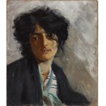 Feliks Michał Wygrzywalski (1875 Przemyśl - 1944 Rzeszów), Portrait of a brunette with a blue scarf