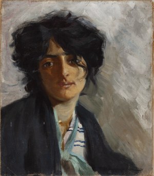 Feliks Michał Wygrzywalski (1875 Przemyśl - 1944 Rzeszów), Portret brunetki z niebieską apaszką