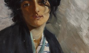 Feliks Michał Wygrzywalski (1875 Przemyśl - 1944 Rzeszów), Portret brunetki z niebieską apaszką