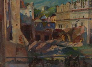 Antoni Michalak (1899 Kozłów Szlachecki - 1975 Warszawa), Widok na kamienice Przybyłów w Kazimierzu, 1945