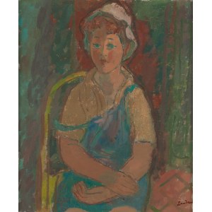 Zygmunt Landau (1898 Łódź - 1962 Tel Aviv), Portrait of a girl in blue dungarees