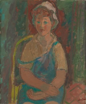 Zygmunt Landau (1898 Łódź - 1962 Tel Aviv), Portret dziewczynki w niebieskich ogrodniczkach