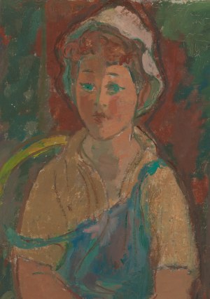 Zygmunt Landau (1898 Łódź - 1962 Tel Aviv), Portret dziewczynki w niebieskich ogrodniczkach