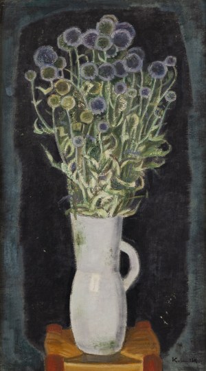 Artur Kolnik (1890 Stanisławów - 1971 Paryż), Martwa natura z bukietem ostów w białym wazonie