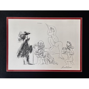 Pablo Picasso (1881-1973) - Quatre portefaix aportant a un gentilhomme une jeune femme sur une litiere. ( Four porters bringing a young woman on a litter to a gentleman).