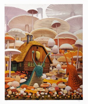 Jacek Yerka (1952), Dwa ślimaki,  inkografia, 2007