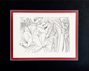 Pablo Picasso (1881-1973), Une femme nue, ses amants et un putto, (Naga kobieta, jej kochankowie i Putto)