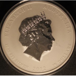 Australia. 2012 10 Dollars Year of the Dragon Lunar Series 10 Oz .999 Silver