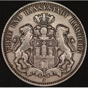 Germany. Hamburg 1909 3 Mark J Silver