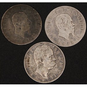 Italy. 1863-1884 2 Lire - 3 Silver Coins