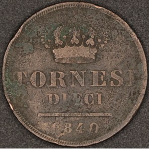 Taliansko. Neapol 1840 10 Tornesi Ferd. Zriedkavé