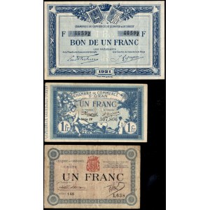 Francja. 1921 1 Franc D'Oran, Cette, &amp; Quimper - 3 sztuki