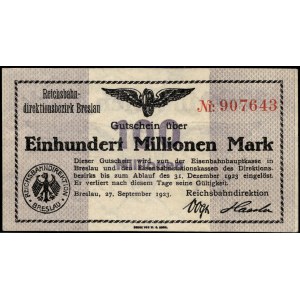 Pologne. 1923 100 millions Marek Wrocław Autoroute nationale