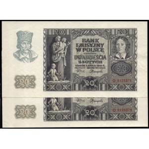 Poland. 1940 20 Zlotych Prefix O - London Conterfeit - 2 Alomst Consecutive Pieces