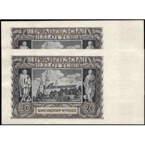 Poland. 1940 20 Zlotych Prefix O - London Conterfeit - 2 Alomst Consecutive Pieces