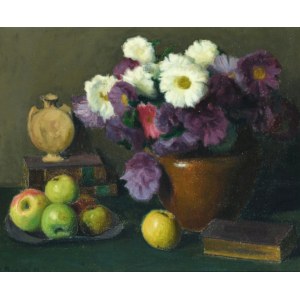 Władysław Majewski (1881 - 1925), Martwa natura z kwiatami i jabłkami, 1909 r.