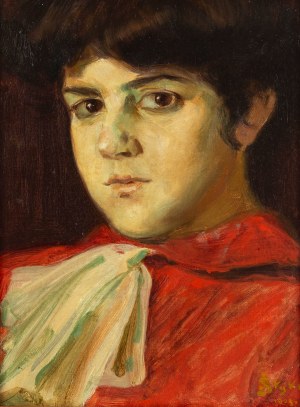 Jan Styka (1858 Lwów - 1925 Rzym), Portret dziewczyny w czerwonej sukience, 1903