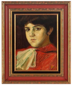 Jan Styka (1858 Lwów - 1925 Rzym), Portret dziewczyny w czerwonej sukience, 1903
