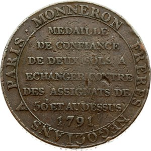 France 2 Sols 1791 Monneron Freres