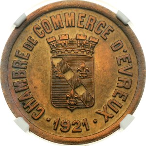 Francia Evreux 25 Centesimi 1921 Chambre de Commerce NGC UNC DETTAGLI