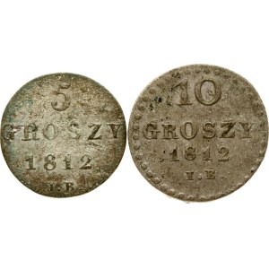 Poland Duchy of Warsaw 5 & 10 Groszy 1812 IB Lot of 2 coins