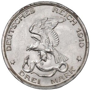 Ausländische Münzstätten - Deutschland. Guillaume II (1888-1918). 3 Mark 1913. 100° ...
