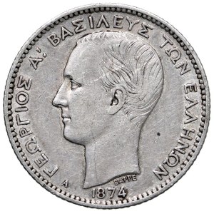 Foreign Mints - Greece. George I (1863-1913). Drachma 1874. Ag gr. 4.9...