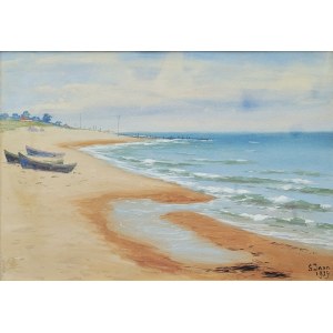JAXA-MAŁACHOWSKI, Soter August (1867-1952) - Boats on the Baltic shore. 1929
