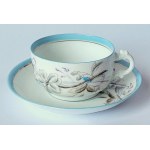 KUZNIECOV. Coffee cup with saucer, porcelain of the Kuznetsov factory, Riga, Russia (1887-1915).