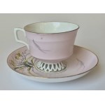 KUZNIECOW. Filiżanka porcelanowa ręcznie malowana naszkliwnie, wytwórnia Kuzniecow, Dulewo, Rosja, lata 1891-1917
