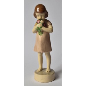 PACYKÓW. Figurka dziewczynki z bukiecikiem kwiatów. Fabryka Fajansu w Pacykowie (1912-1939)
