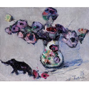 Wlodzimierz Terlikowski, STILL LIFE WITH FLOWERS AND A FIGURE OF AN ELON, 1919