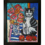 Rozalia Wojcik, Gray Cat and Flowers, 2022