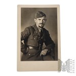 Home Army/PSZnZ: Studio Photograph of a Home Army Second Lieutenant After His Release from the Camp in Lübeck—Eagle Emblem, Military Training Badge, Belt, Coalition Badge, Field Cap