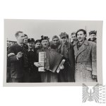 Home Army: Unpublished Photograph of Home Army Soldiers in German Captivity—Eagle, Cap, Pennant, Armband